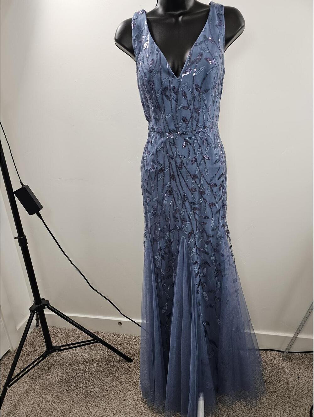 Ever Pretty Blue Sequin Gown with Tulle Skirt